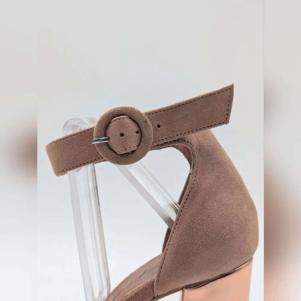 Free People Mix &Mingle Peach Suede Metallic Rose Gold Platform Heels US 7 EU 38